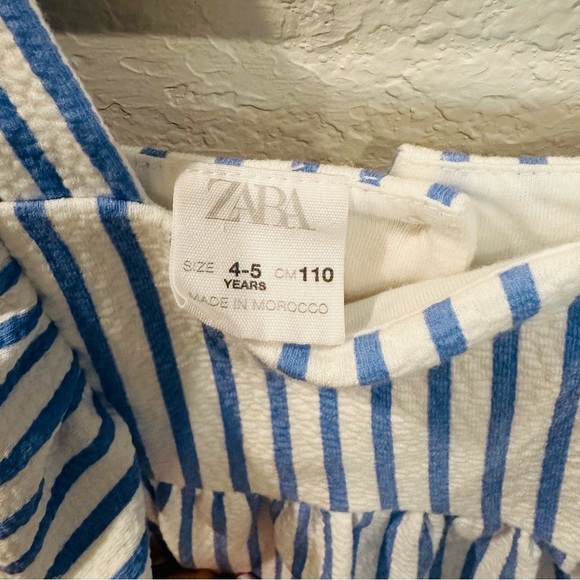 Zara Girls Blue White Stripe 4-5 Years Ruffle Shoulder Cotton Smock Dress - Picture 6 of 6